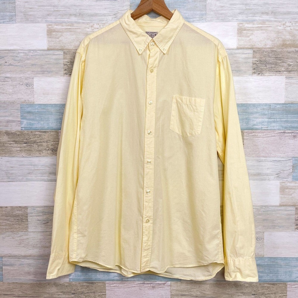 J Crew Poplin Button Down Shirt Yellow Micro Check Pocket Cotton Casual Mens XL